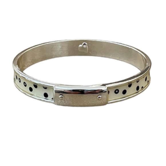 Chico's Bangle Bracelet Silvertone Black Dot Print Luna Collection 2.5" - Picture 2 of 6